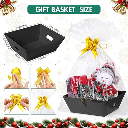AFOROEOA 20PACK Baskets for Gifts Empty, 10x12”Thick Black Gift Basket with 20 Bows 20 Bags Empty Gift Baskets for Christmas, Valentine’s Day, Easter, Birthdays, Snacks, Farmers Market