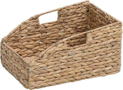 eHemco Trapezoid Woven Hyacinth Wicker Pantry Storage Baskets with Iron Wire Frame, 13.25"x9"x7/3.5", Natural, Set of 2