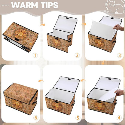 Stackable Clothes Storage Bins with Lids,Closet Organizers Fabric Box for Home and Office,Blanket Clothes Organizers,Under Bed Storage Containers 3 Pack(Sun).