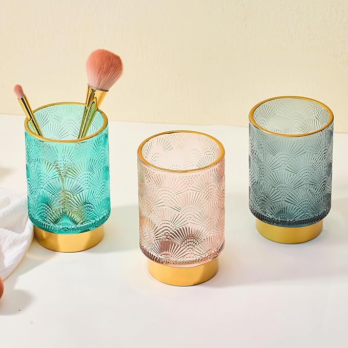 Makeup Brush Holder Organizer,Toothbrush Holders,Desk Pen Pencil Holder,Multifunctional Vintage Glass Brush Cup（A41-6-US）