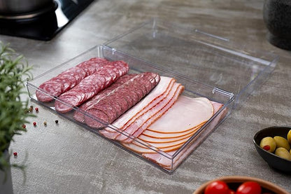 Pikanty Large Deli Meat Container for Refrigerator — Holds 3 Packs of Bacon, Cold Cuts, Sliced Cheese, Ham, Turkey or Salami, Airtight Hinged Lid, Dishwasher and Freezer Safe, Made in USA