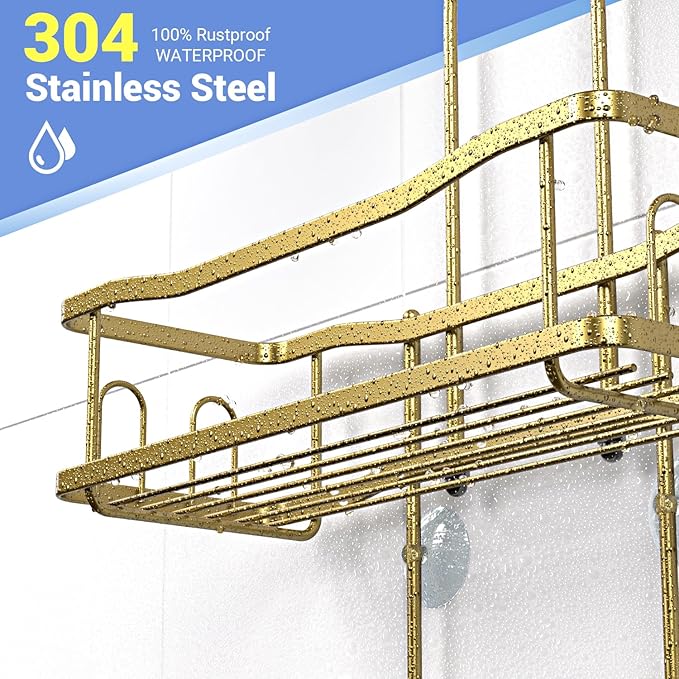 Aitatty Hanging Shower Caddy Bathroom Organizer: Rustproof Shower Shelf Racks Over Shower Head - No Drilling Inside Bath Shower Rack Shelves Over Showerhead for Shampoo with Soap Holder Gold