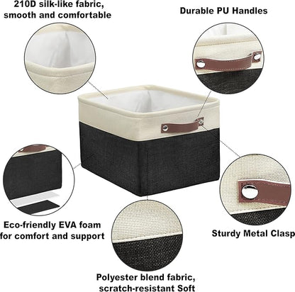 Simple Houseware 15" x 11" Large Fabric Storage Bin for Closet and Shelves, Leather Like Handles, 3 Pack, Black