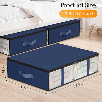 StorageRight Under Bed Storage Bags 8 Pack, 40L Large Clothes & Comforter Storage Containers with Clear Window, Breathable Fabric Organizer for Blankets, Bedding, Seasonal Clothing, Blue
