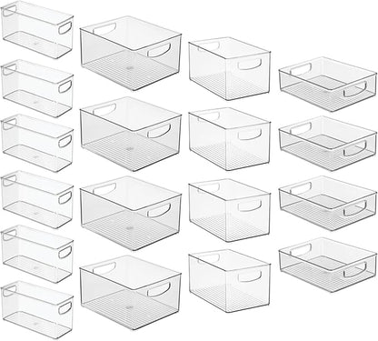 iDesign Stackable Plastic Handle Bin Assortment Set - Storage Organizers for Kitchen, Fridge, Pantry, Home -18 Pack, Clear