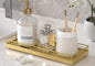 Bathroom Tray for Counter, Oak Wooden 11.2" L Decorative Vanity Tray for Dresser Tops, Kitchen Countertop Organizer, Gold Brushing