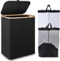 iEGrow 150L Laundry Basket with Lid,Large Laundry Hamper with Bamboo Handles, Hampers for Laundry, Dirty Clothes Hamper with 2 Removable Inner Bags for Clothes Towels,Black