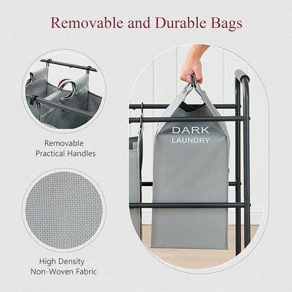 Tajsoon Laundry Sorter, Laundry Hamper 5 Section with Heavy Duty Rolling Lockable Wheels, Laundry Basket Organizer with Removable Bags for Dirty Clothes Storage, Grey