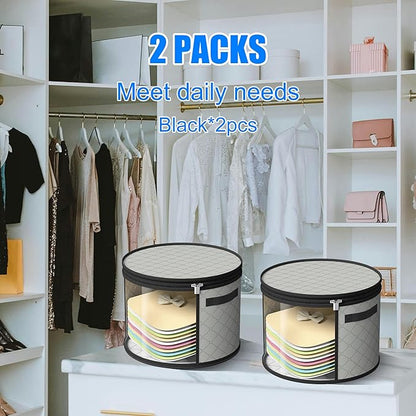 Veki 2pack Clear Hat Organizer for Closet, Hat Boxes for Women Storage With Dustproof Lids, Hat Box for Travel and Storage, Cowboy Hat, Stackable Round Brim Hats Organizer Bag Container (Pure Gray)