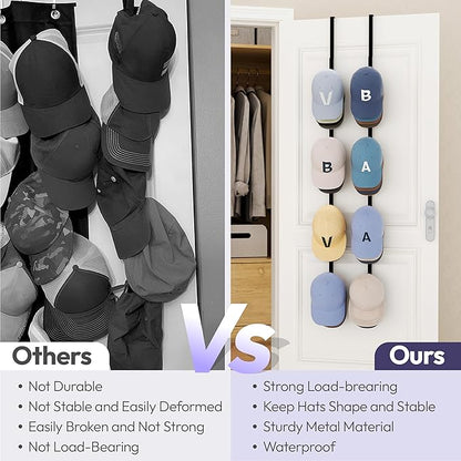 SWTYMIKI Over Door Hat Rack - 2 Packs Hat Organizer with 8 Hooks Design, Hanging Baseball Cap Organizer Storage Holds Up to 40 Caps for Door, Bedroom, Closet (Black)