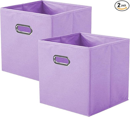 ShellKingdom Storage Bins, Foldable Fabric Storage Cubes And Cloth Storage Organizer Drawer with Metal Handle For Closet And Toys Storage, 11 X 10.5 X 10.5 INCH, 2 Pack (Lavender)