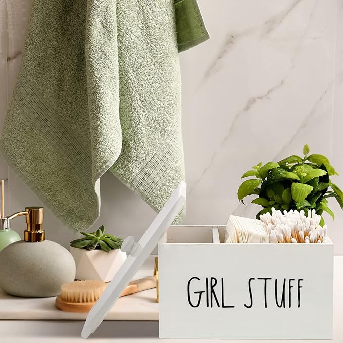 Tampon Holder for Bathroom with Movable Dividers Shark Tampon Storage Container Week with Lid Farmhouse Pad Container Box Feminine Product Organizer Girl Stuff Box for Bathroom(Blank Style)