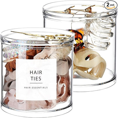 SheeChung Qtip Holder2-Pack Apothecary Jars with 20oz- Qtip Holder Dispenser with Storage Lids - Round Vanity Storage Organizers for Cotton Balls, Pads, Bath Salts Accessories & Beauty Supplies