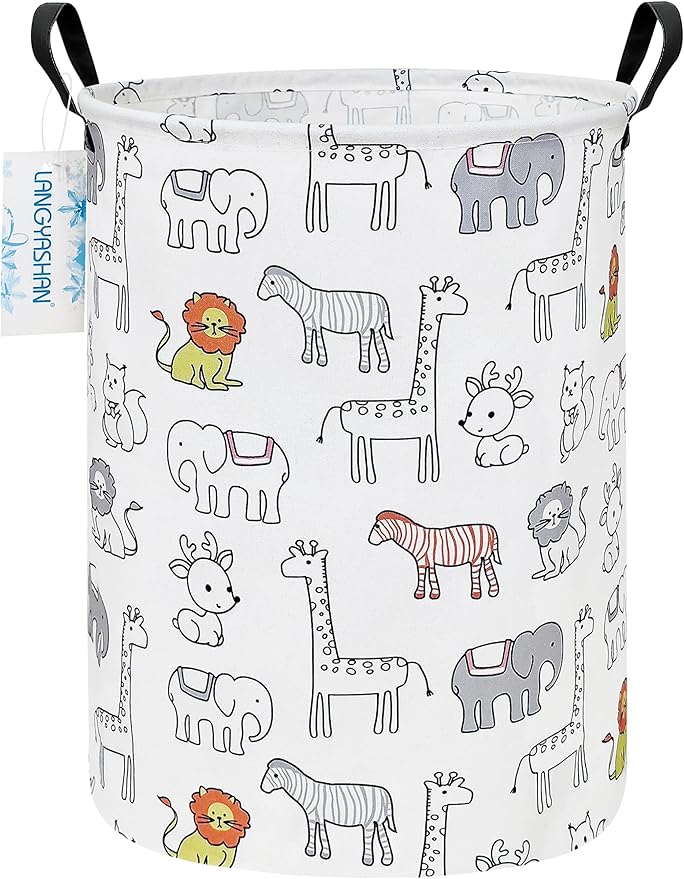 Laundry Basket Canvas Fabric Collapsible Organizer Basket for Storage Bin Toy Bins Gift Baskets Bedroom Clothes Children Nursery Hamper (Animals)