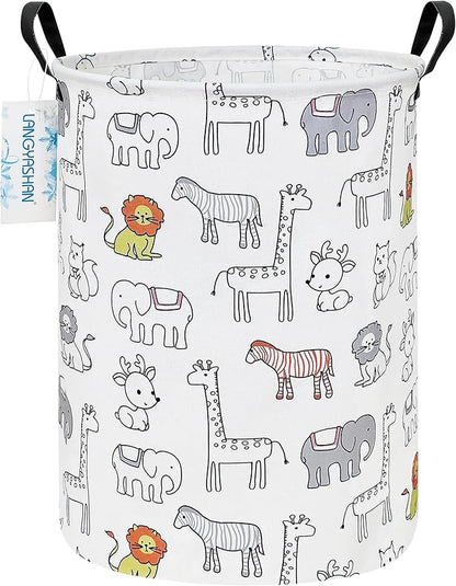 Laundry Basket Canvas Fabric Collapsible Organizer Basket for Storage Bin Toy Bins Gift Baskets Bedroom Clothes Children Nursery Hamper (Animals)