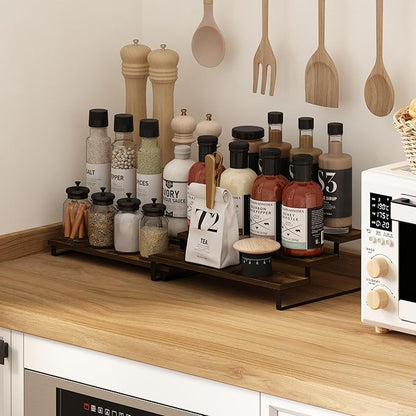 Furinno RAVEL Kitchen Countertop Organizer Set of 2, 3-Tier Counter Shelves, Kitchen Storage, Expandable, Spice Rack, for Pantry, Coffee Bar, Amber Pine