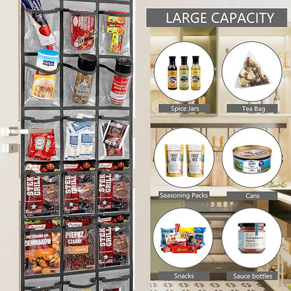 2 Pack Over the Door Pantry Organizer Hanging Seasoning Packet Storage Wall Mount Spice Holder for Kitchen Snack Food Tea Bag (Grey)