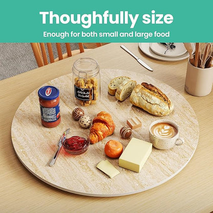 ZL ZELing 35.4" Lazy Susan Turntable – 360° Sinteredstone Silent Anti-Slip Turntable, Table Top Centerpiece for Kitchen, Pantry, Spice Rack, Refrigerator & Dining Table, Beige