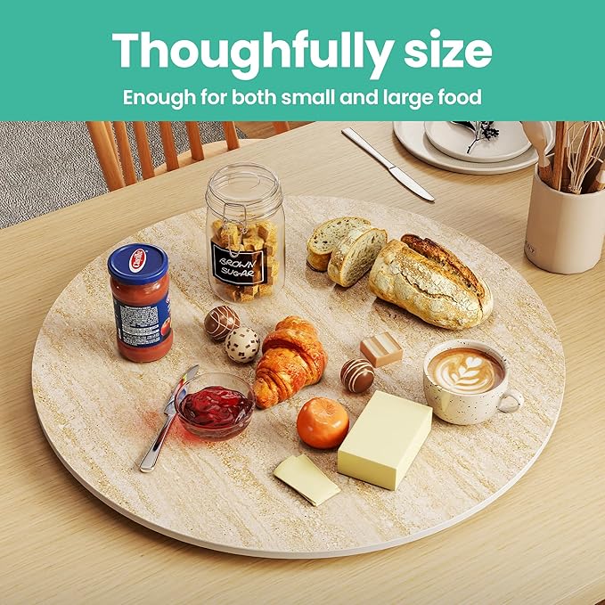 ZL ZELing 23.6" Lazy Susan Turntable – 360° Sinteredstone Silent Anti-Slip Turntable, Table Top Centerpiece for Kitchen, Pantry, Spice Rack, Refrigerator & Dining Table, Beige