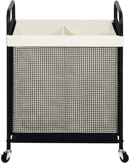 STO STO Laundry Hamper 2 Section, 100L Rolling Laundry Sorter Cart with Removable and Washable Liner Bag, Clothes Hamper with Wheels and Metal Handle for Laundry Room and Bedroom