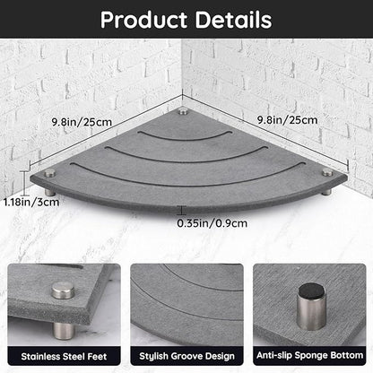 Segbeauty Diatomaceous Earth Tray, 9.85in Instant Dry Stone Drying Tray for Bathroom Counter Corner, Water Absorbing Corner Countertop Organizer Corner Counter Shelf Soap Sponge Dispenser Holder