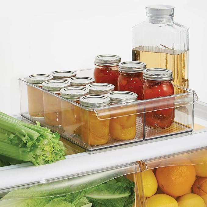 iDesign Divided Plastic Pantry Bin with Front Handle - Set of 2 - Clear