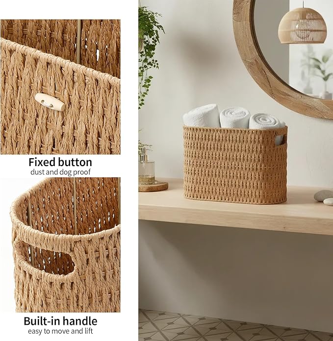 Paper Rope Basket for Toilet Paper Storage,Hand-Woven Wicker Basket for Bathroom,Living Room,Cute Woven Basket Both Organizer&Decor,Neutral