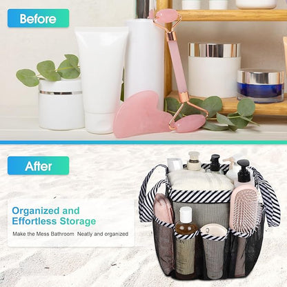 Attmu Mesh Shower Caddy Portable for College Dorm Room Camping Essentials, Shower Caddy Dorm with 9-Pockets, Large Capacity Hanging Basket Bathroom Bag for Toiletry, Swimming, Gym, Camp, Beach