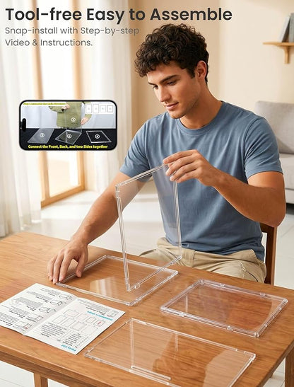OKPOW Hat Organizer for Baseball Caps: 2 Pack Stackable Clear Display Box with Slide Drawer & Magnetic Door – Holds up to 16 Caps, Dust-Free, Tool-Free Assembly
