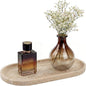 YKAJO Oval Real Marble Tray for Bathroom Kitchen Counter Stone Decorative Vanity Tray for Dresser Perfume Heavy Catchall Organizer for Soap Jewelry (Natural Travertine Beige, 11.8" x 5.9")