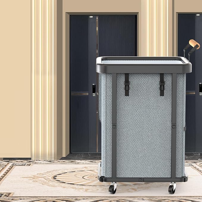 150L (40 Gal) Extra Large Fashion Laundry Basket with Wheels, Rolling Basket Hamper with Handle, Organizer Storage Cart with Sturdy Metal Frame for Laundry Room - Gray