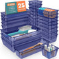 SpaceHacks 25 PCS Plastic Drawer Organizer Set, 4-Size Versatile Organizer Trays & Storage Bins for Makeup, Jewelry, and Gadgets in Bathroom, Bedroom and Office,Dark Blue