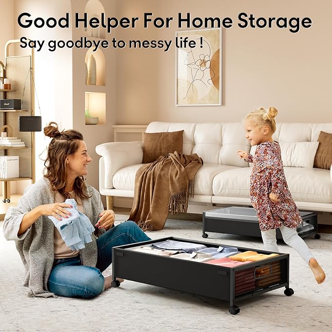 Under Bed Storage with Wheels，1 Pack Under Bed Storage Containers,Underbed Shoe Storage Bedroom