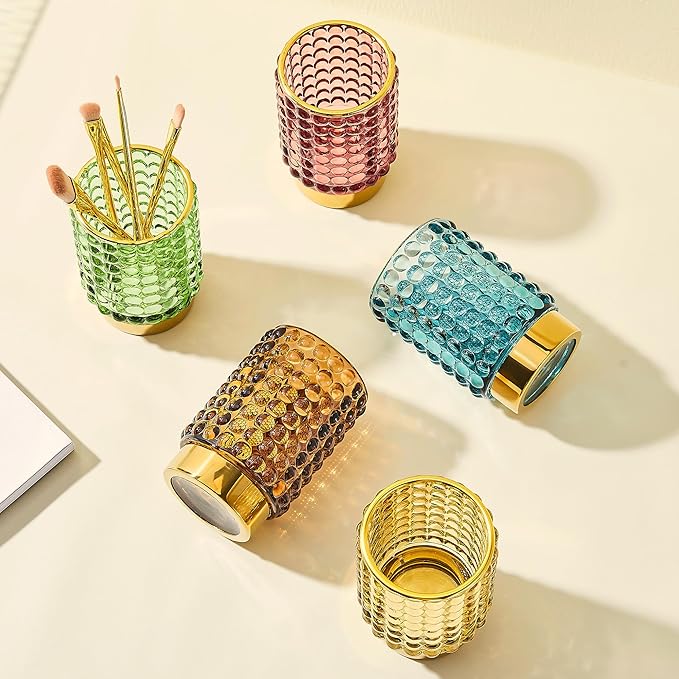 Makeup Brush Holder Organizer,Toothbrush Holders,Desk Pen Pencil Holder,Multifunctional Vintage Glass Brush Cup(A38-8-US/Red/L)