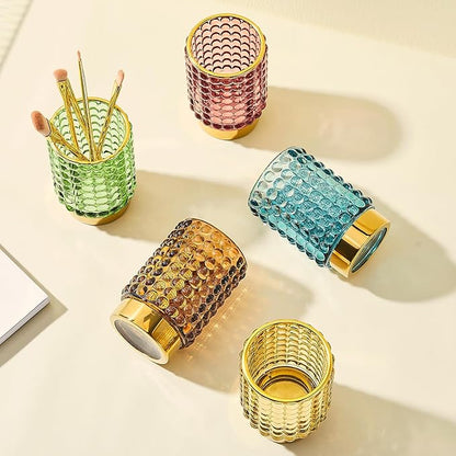 Makeup Brush Holder Organizer,Toothbrush Holders,Desk Pen Pencil Holder,Multifunctional Vintage Glass Brush Cup(A38-8-US/Red/L)