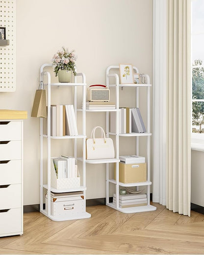 Hzuaneri 6 Tiers Vertical Shoe Rack, Narrow Shoe Tower, Tall Shoes Shelf with 2 Hooks, Adjustable Shelves, Corner Shoes Shelves for Small Spaces, Entryway, Living Room, White SR04213W