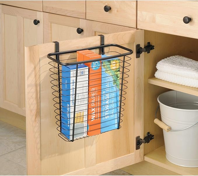 iDesign Steel Over-The-Cabinet Waste Basket or Storage Bin, The Axis Collection, 7.1" x 12.2" x 14.2", Bronze