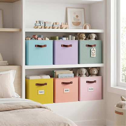 DECOMOMO Storage Cubes, 13x13x13 Storage Cube Bins with Labels, Fabric Organizer Bins (13" / 6pcs, Rainbow)