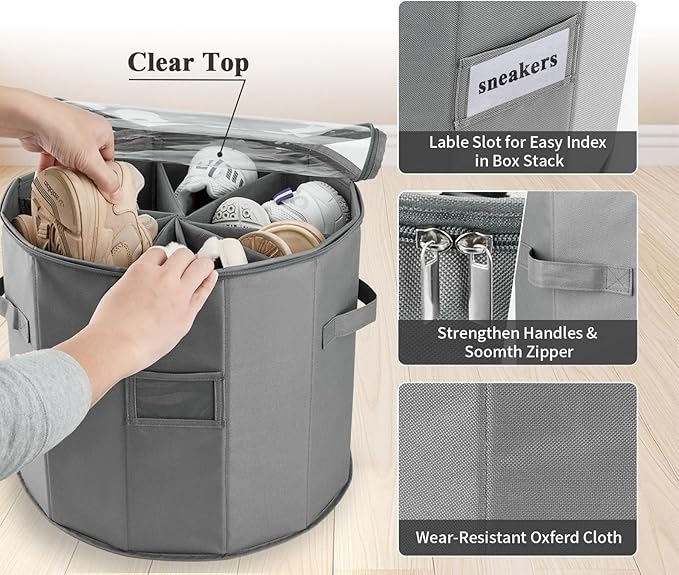 Round Shoe Storage Organizer, Zapateras Organizer RV Shoe Boxes Small Space Shoe Basket for Closet/Entryway Mudroom Shoe Containers - Gray