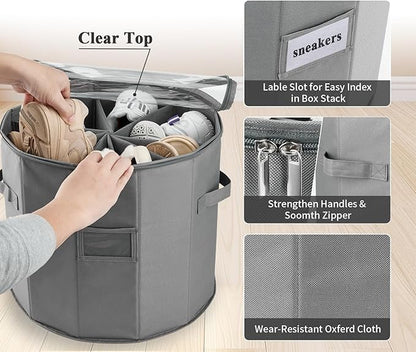Round Shoe Storage Organizer, Zapateras Organizer RV Shoe Boxes Small Space Shoe Basket for Closet/Entryway Mudroom Shoe Containers - Gray