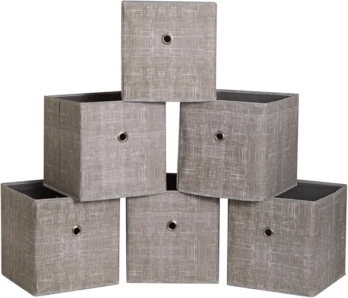Foldable Storage Cubes Bins ,11 Inch Cloth Storage Cube Fabric Storage Box Cubes Organizer Baskets with Handles for Home Organizer Set of 6 (Cowboy Grey)