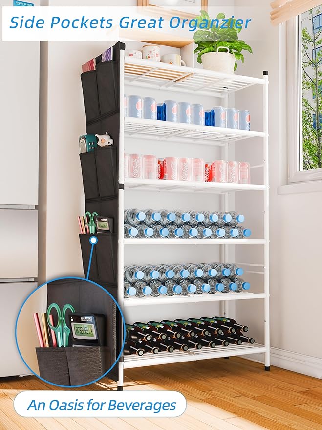 6 Tier 27" Metal Shoe Rack for Closet, Shoe Organizer Storage Shlef with Pocket, White