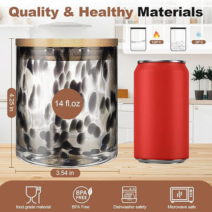 HEADAK LIFE Hand Blown Glass Food Storage Containers with Lids 14oz Jar with Lid Coffee Container,Spice,Sugar,Tea,Flour,Nuts,Decorative Jars for Countertop(Black)