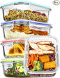 Vtopmart 5Pack 22oz Glass Storage Containers with Lids, Glass Meal Prep Food Container Sets with Snap Airtight Lids for Microwave, Oven, Freezer and Dishwasher, Multicolour
