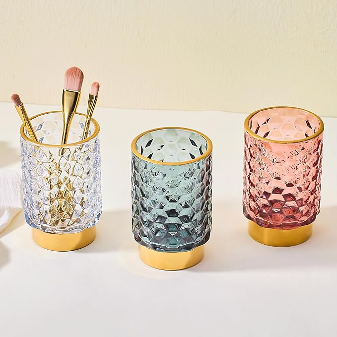 Makeup Brush Holder Organizer,Toothbrush Holders,Desk Pen Pencil Holder,Multifunctional Vintage Glass Brush Cup（A46-9-US）