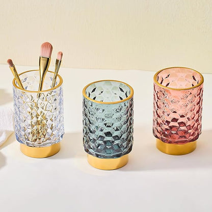 Makeup Brush Holder Organizer,Toothbrush Holders,Desk Pen Pencil Holder,Multifunctional Vintage Glass Brush Cup（A46-9-US）