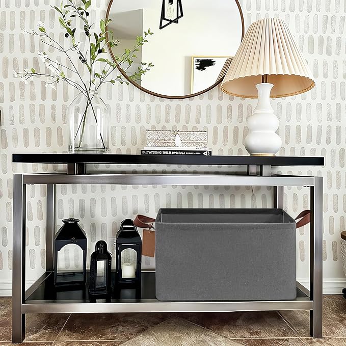 CHICVITA Storage Baskets for Shelves, Large Fabric Storage Bins with Metal Frame, Closet Organizer Bins for Living Room Bedroom, 16 ¾" L x 11" W x 9 ¾" H, Gray, 4-Pack