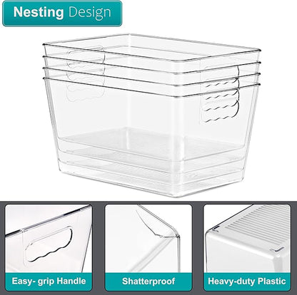 Sorbus Clear Storage Bins, 8 Pack Large Organization Bins with Handles – Clear Storage Containers for Storage, Pantry, Fridge, Cabinet, Closet & Kitchen Organization – BPA-Free Plastic