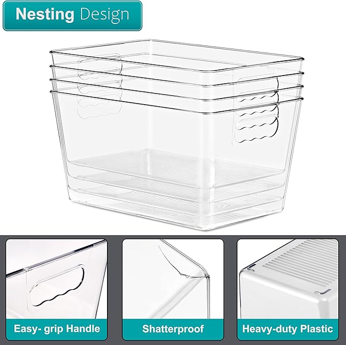 Sorbus Clear Storage Bins, 10 Pack Large Organization Bins with Handles – Clear Storage Containers for Storage, Pantry, Fridge, Cabinet, Closet & Kitchen Organization – BPA-Free Plastic