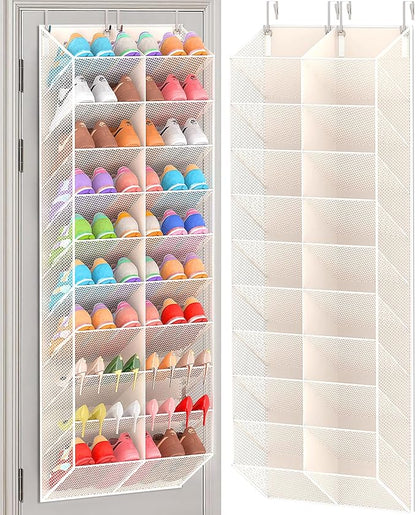 UVIAHOMI 20-30 Pairs Over the Door Shoe Organizer, Breathable Pocket Hanging Shoe Storage for Closet, 10-Tier Door Shoes Rack, Handing Shoes Holder Fit All the Family's Sneakers, Boots, Heels, Beige
